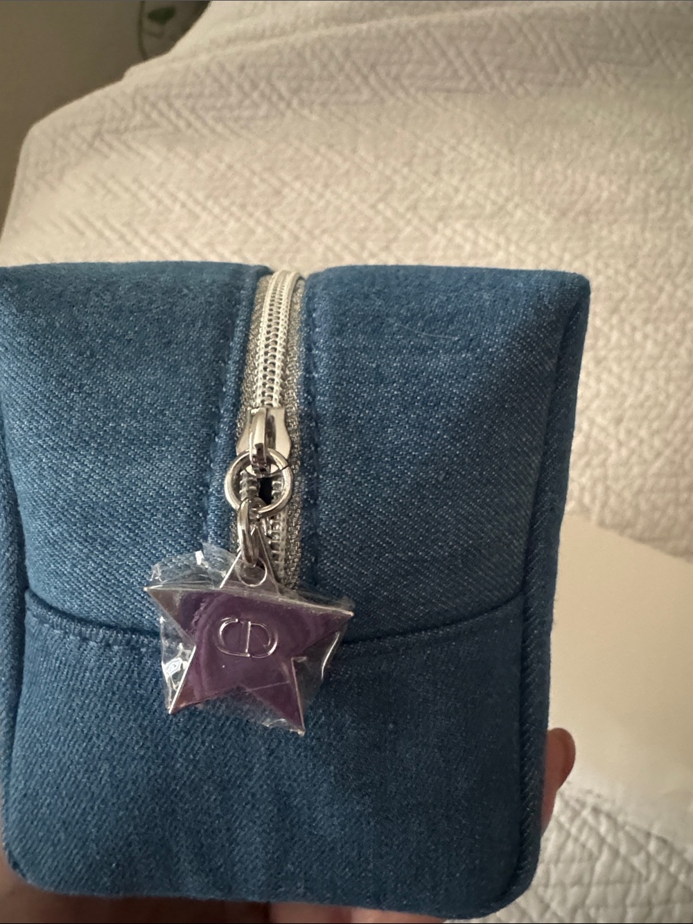 Dior Blue Embroidered Logo Denim Pouch - Picture 2 of 9